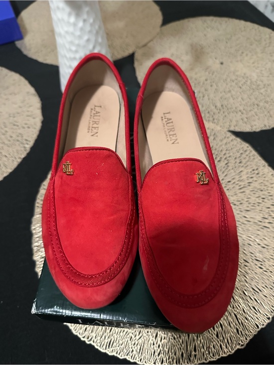 Ralph Lauren Shoes - Ralph Lauren Red Suede Loafers with Gold RL Charm